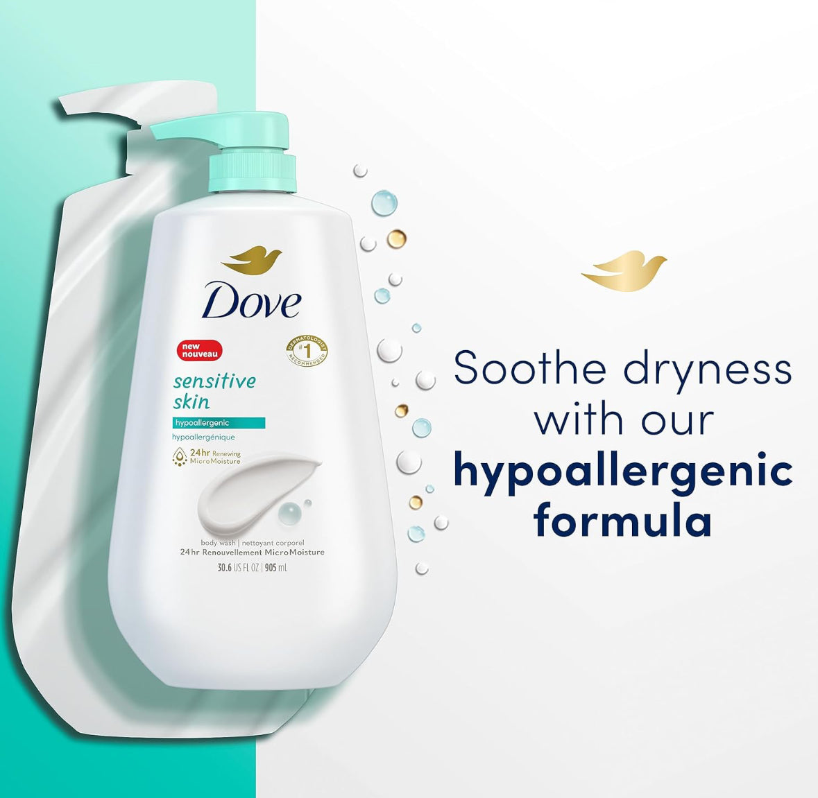 Dove Sensitive Skin Pump Body Wash with Moisture Renew Blend