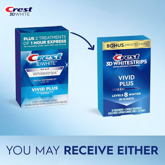 Crest 3D Whitestrips Vivid Plus, Teeth Whitening Strip Kit 10 Treatments + 2 Bonus Treatments