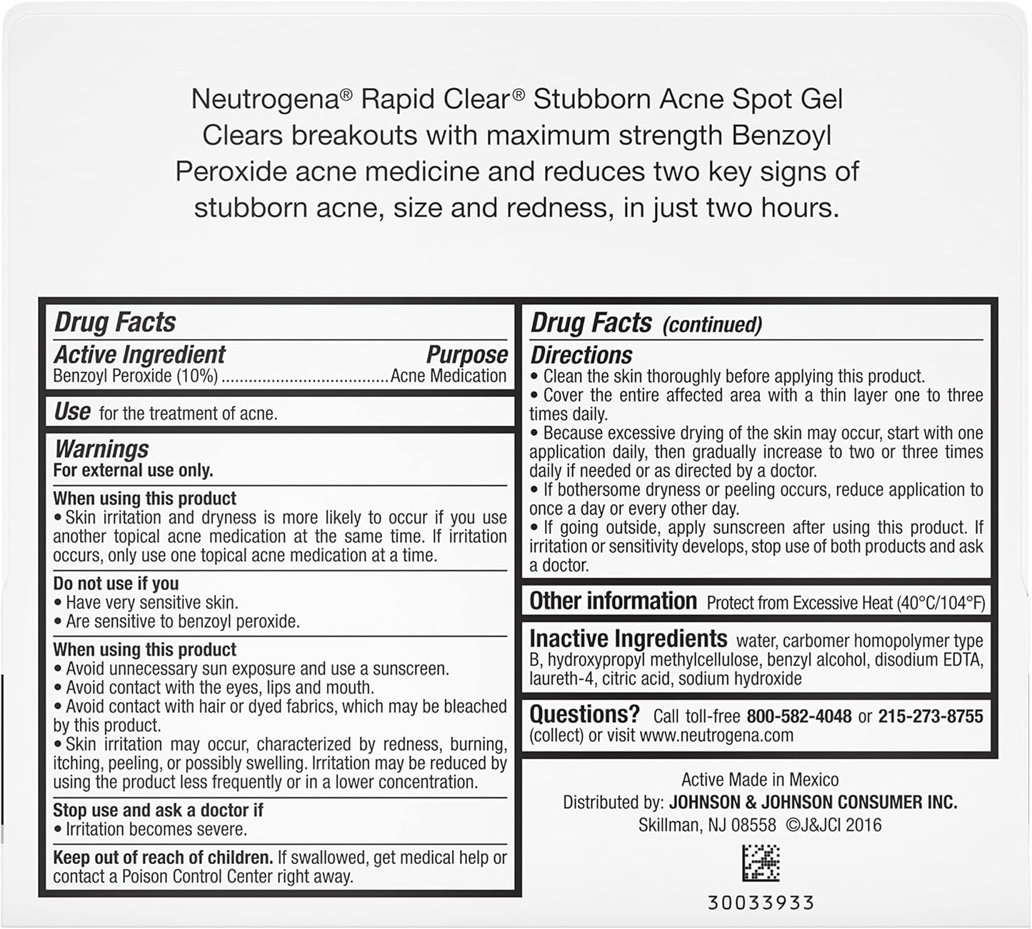 Neutrogena Rapid Clear 10% Benzoyl Peroxide Acne Spot Gel