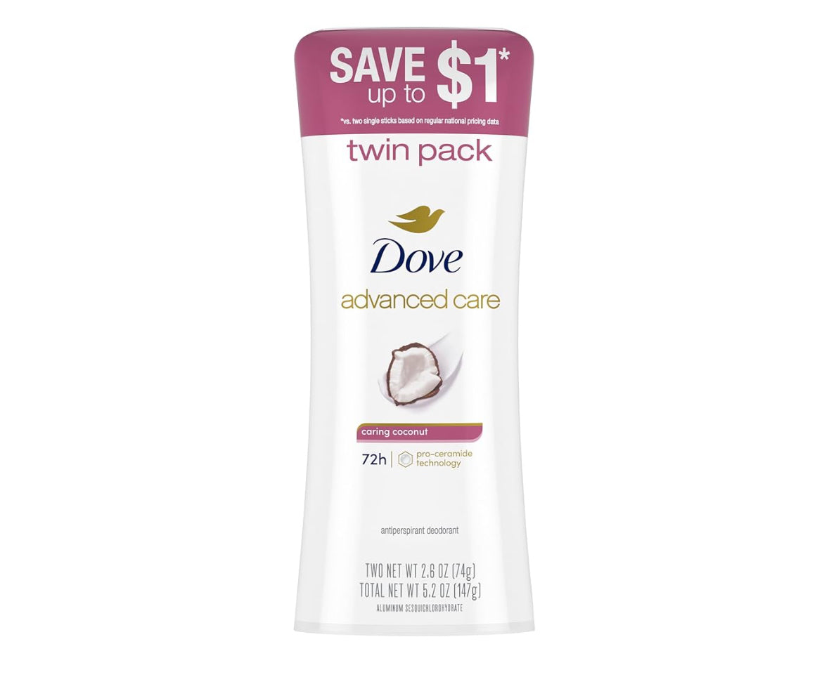 Dove Advanced Care Antiperspirant Caring Coconut Deodorant Stick - 2 Pack