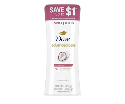 Dove Advanced Care Antiperspirant Caring Coconut Deodorant Stick - 2 Pack