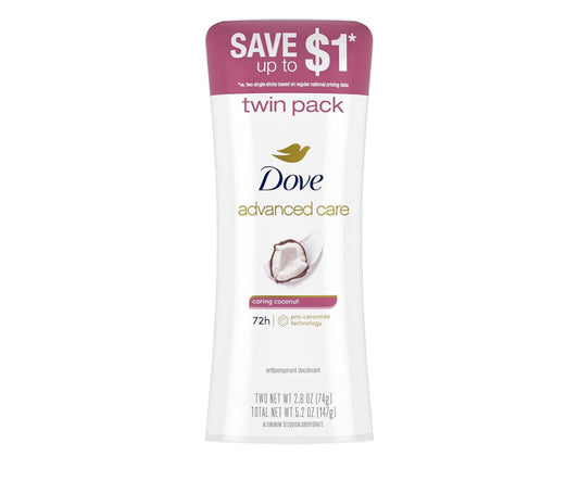 Dove Advanced Care Antiperspirant Caring Coconut Deodorant Stick - 2 Pack