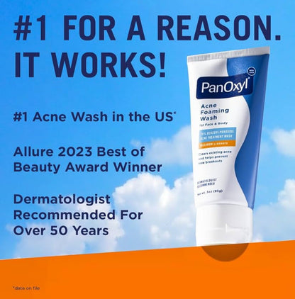 PanOxyl Acne Foaming Wash Benzoyl Peroxide 10% Maximum Strength Antimicrobial Travel Size