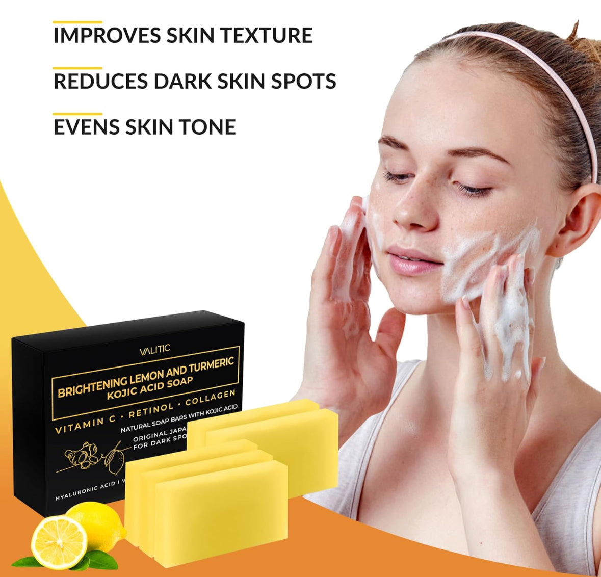 VALITIC Lemon, Turmeric & Kojic Acid Brightening Soap with Vitamin C & Retinol – 2 Pack