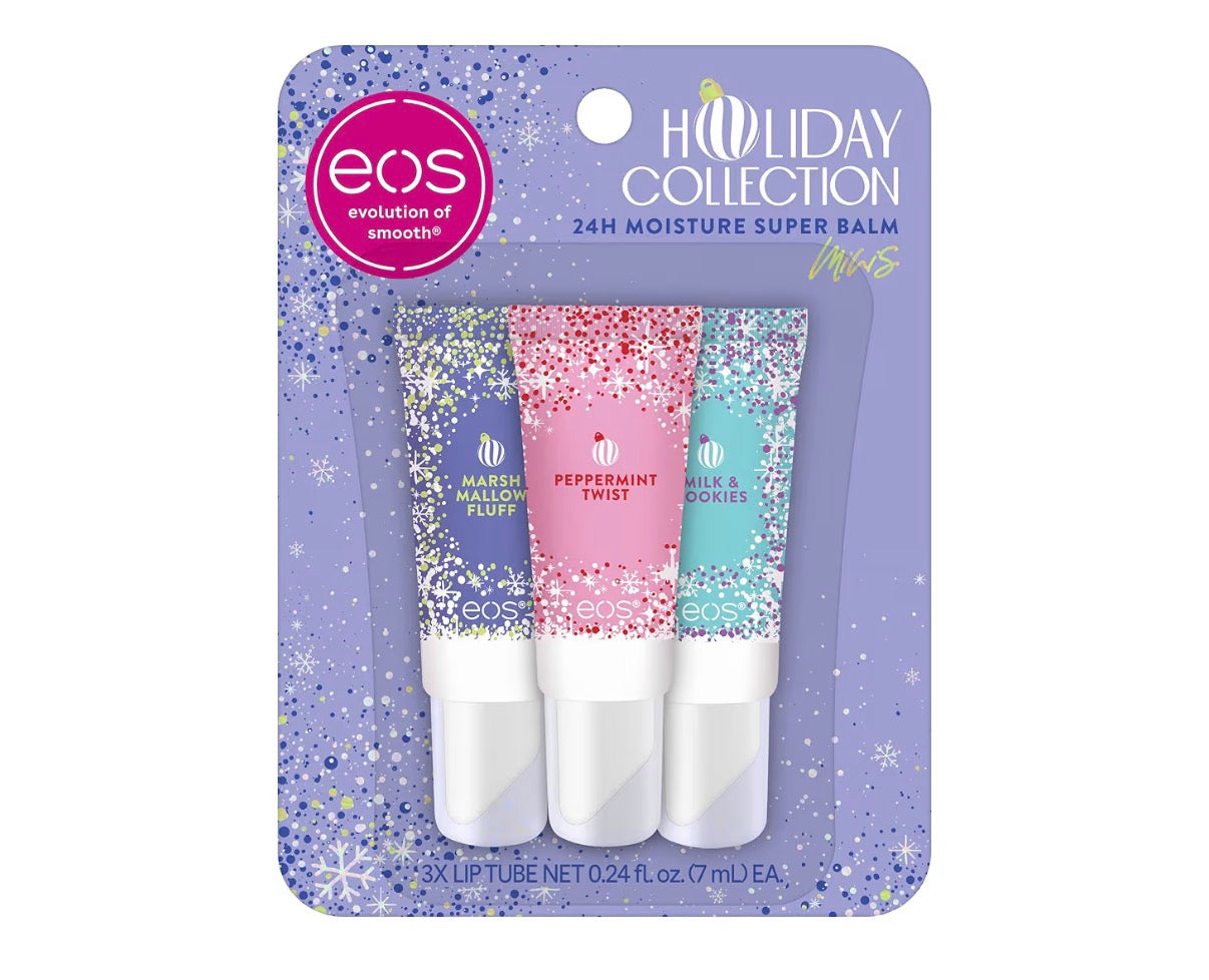 EOS Christmas Mini Super Balm Set – Peppermint, Milk & Cookies, Marshmallow (Limited)