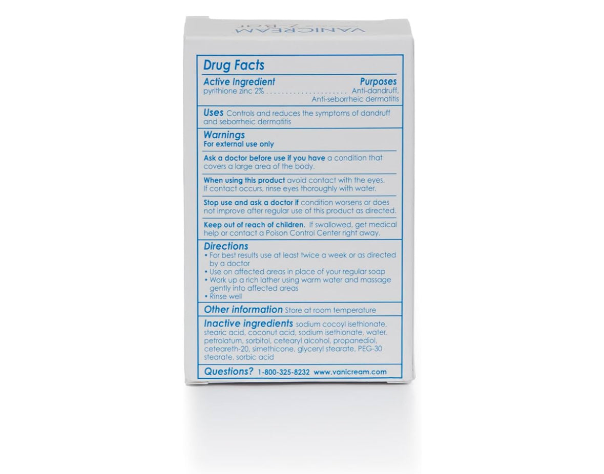 Vanicream Z-Bar 2% Pyrithione Zinc Anti-Dandruff Medicated Soap