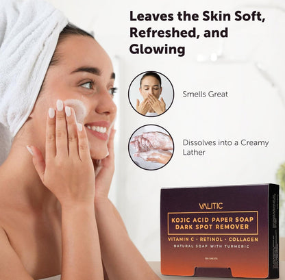 VALITIC Turmeric & Kojic Acid Dissolving Paper Soap Sheets – 2 Pack