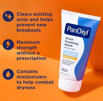 PanOxyl Acne Foaming Wash Benzoyl Peroxide 10% Maximum Strength Antimicrobial Travel Size