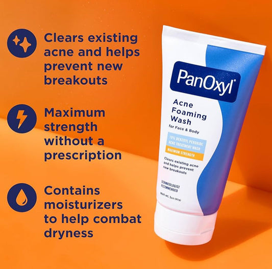 PanOxyl Acne Foaming Wash Benzoyl Peroxide 10% Maximum Strength Antimicrobial Travel Size