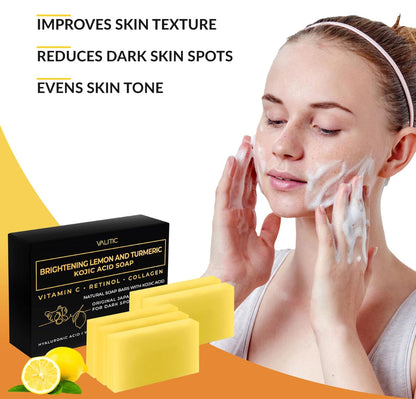 VALITIC Lemon, Turmeric & Kojic Acid Brightening Soap with Vitamin C & Retinol – 5 Pack