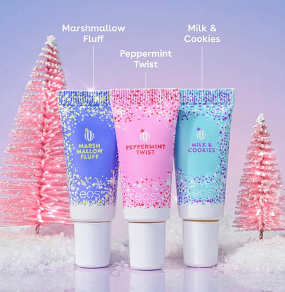 EOS Christmas Mini Super Balm Set – Peppermint, Milk & Cookies, Marshmallow (Limited)