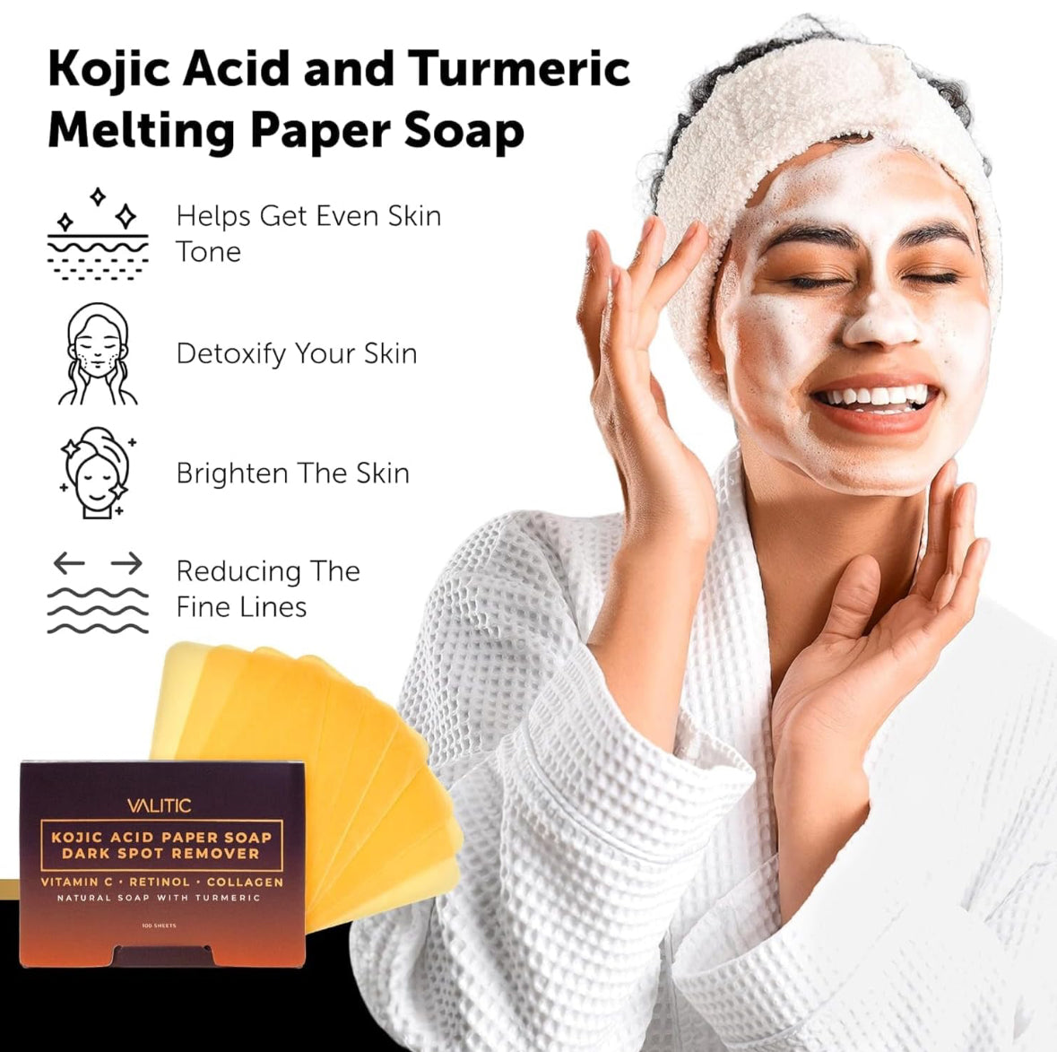 VALITIC Turmeric & Kojic Acid Dissolving Paper Soap Sheets – 2 Pack