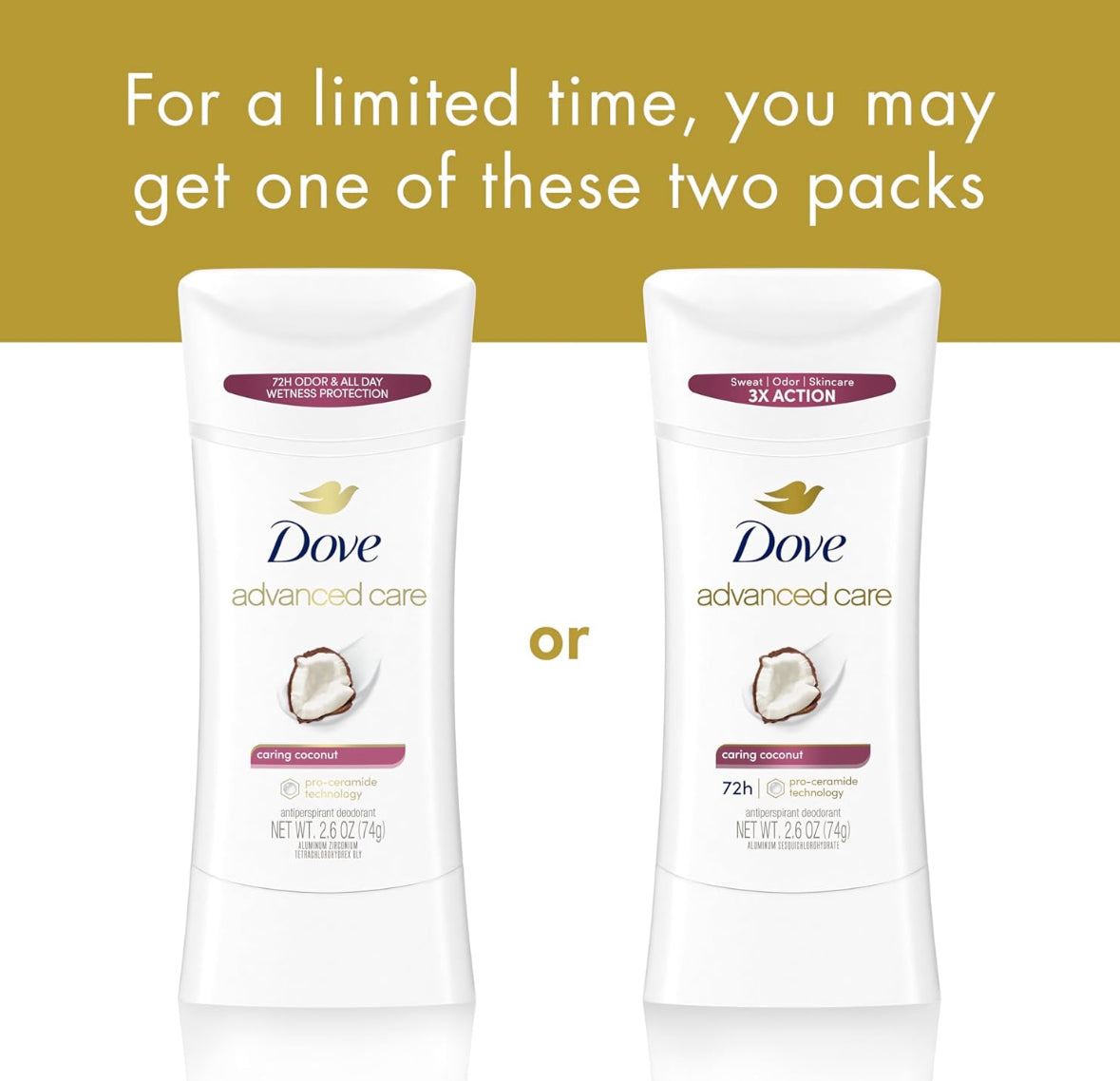 Dove Advanced Care Antiperspirant Caring Coconut Deodorant Stick - 2 Pack
