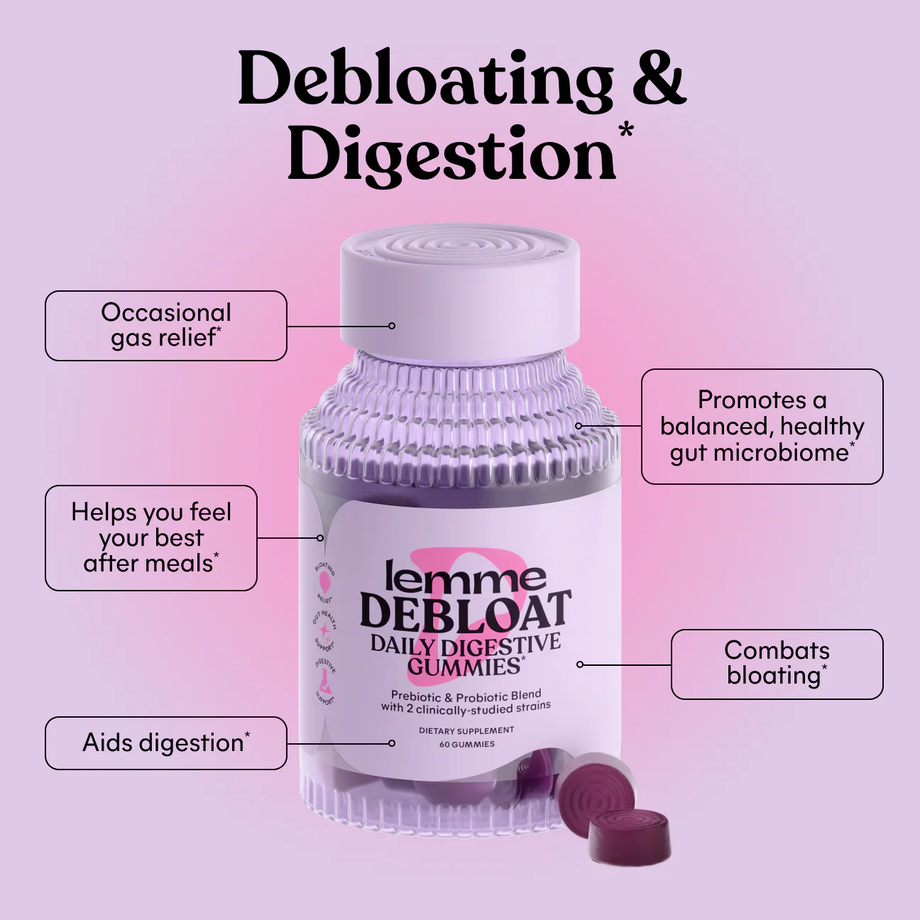 Lemme Debloat Probiotic & Prebiotic Digestive Gummies