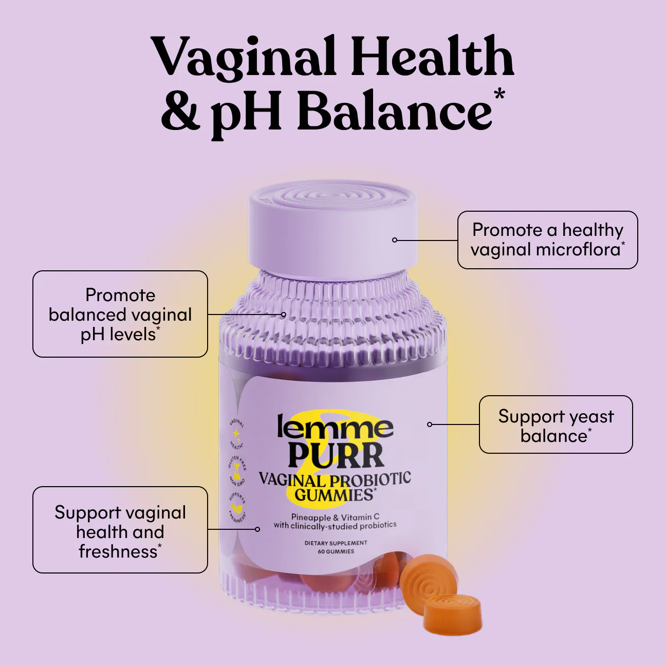 Lemme Purr Vaginal Probiotic Gummies for Women – Pineapple & Vitamin C