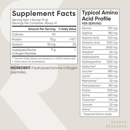 Sports Research Hydrolyzed Type 1 & 3 Collagen Peptides Powder (Unflavored)