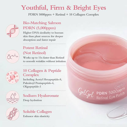 GrlGrl PDRN Retinal & Peptide Under Eye Patches for Puffy Eyes & Dark Circles