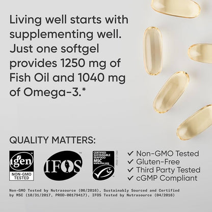 Sports Research Triple Strength Omega-3 Fish Oil 1250mg (Wild Alaska Pollock)