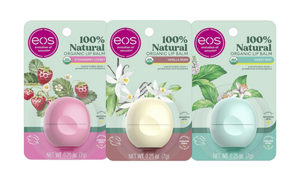 EOS Natural & Organic Shea Lip Balm Strawberry, Vanilla & Mint – 3 Pack